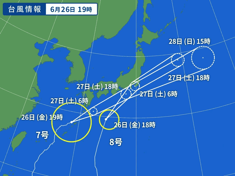 6月26日19時の天気図　yahooより